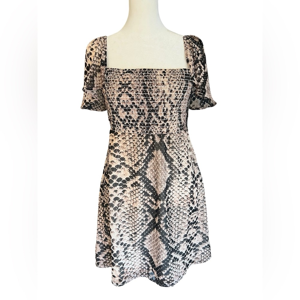 NWT SHOW ME YOUR MUMU Breanna Snake Print Dress Made in USA Smocked Empire Waist